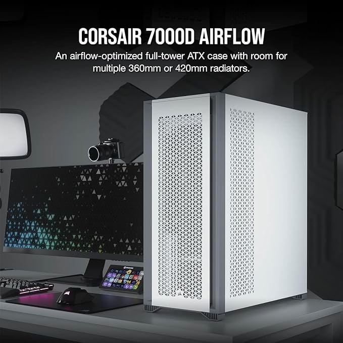 Corsair 7000D Airflow Full-Tower Alloy Steel ATX Computer Case/Gaming Cabinet - White - CC-9011219-WW